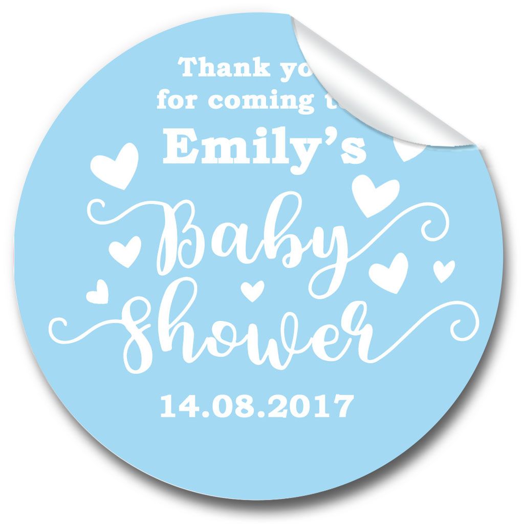 Love Hearts Blue Personalised Baby Shower Party Favours Stickers