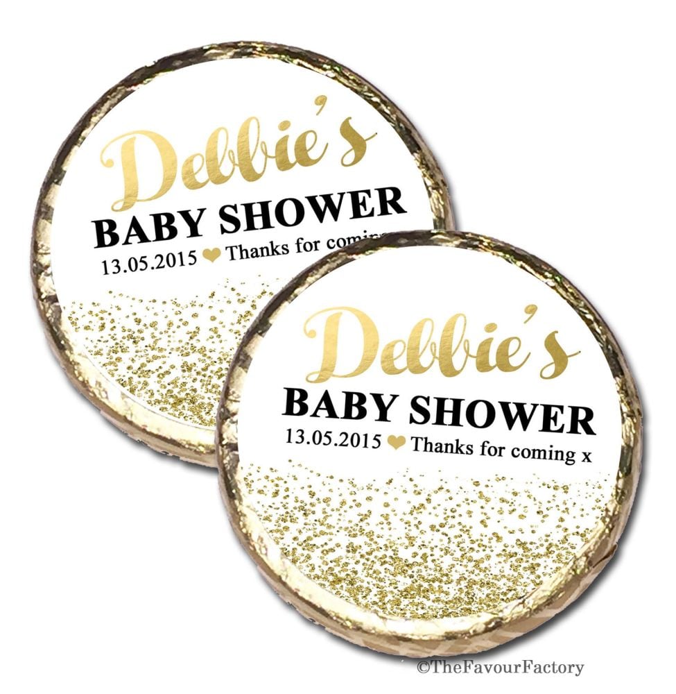 Gold Glitter Confetti Personalised Baby Shower Welcoming Party Mint Chocola