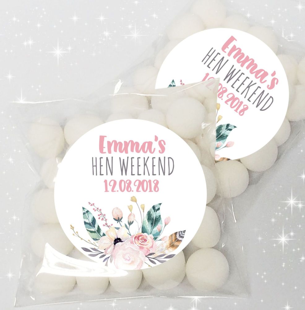 Boho Feathers Wreath Personalised HEN NIGHT party sweet bags favours KIT x1