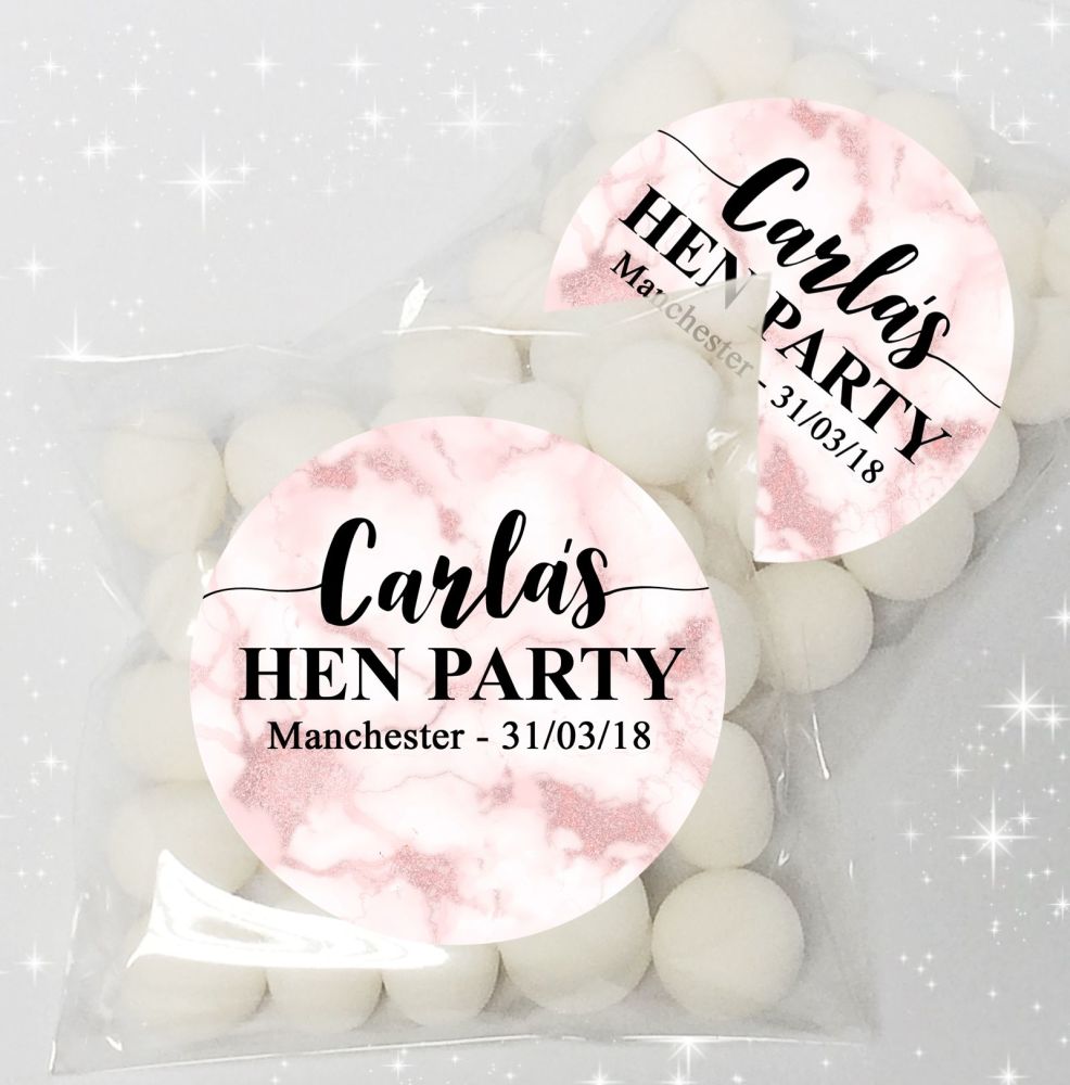 Rose Gold Marble Personalised HEN NIGHT party sweet bags fillers KITS x12