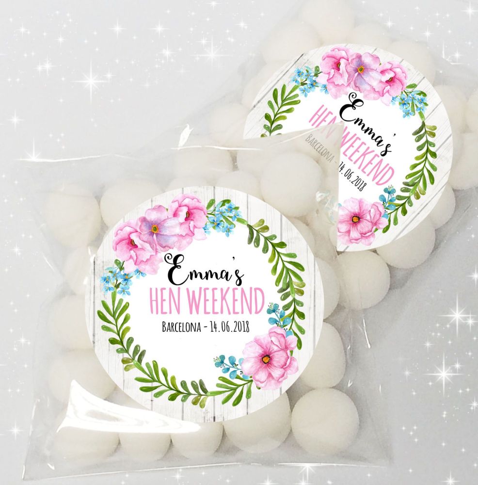 Charlotte Tropical Flowers Personalised HEN NIGHT party sweet bags favours