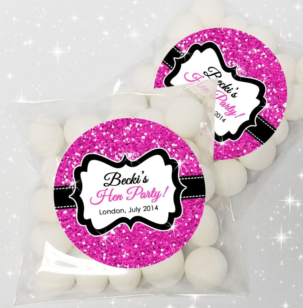 Glitter Effect Personalised HEN NIGHT party sweet bags favours KIT x12