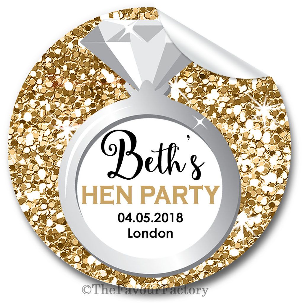 Ring Gold Glitter Personalised Hen Night Party Stickers