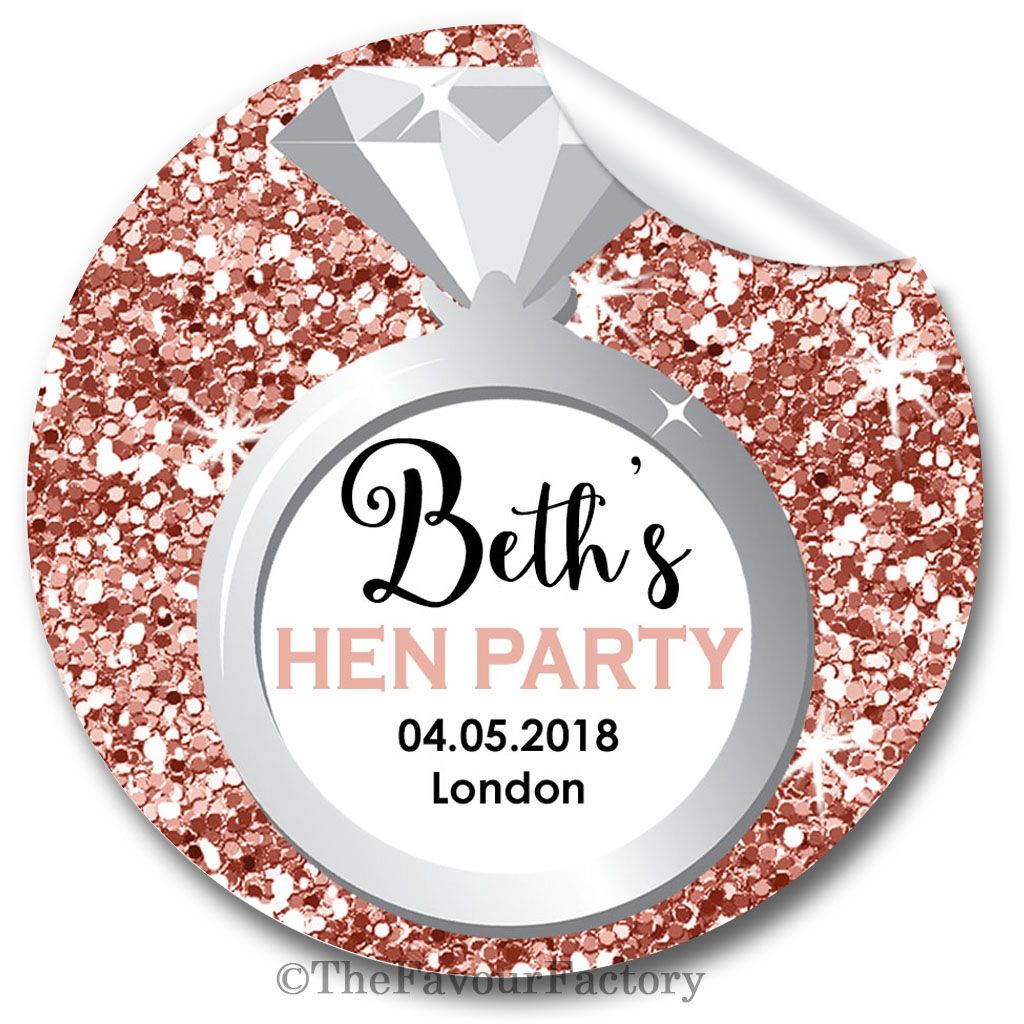 Ring Rose Gold Glitter Personalised Hen Night Party Stickers