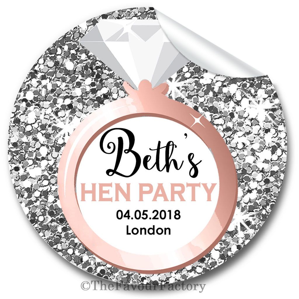 Ring Silver Glitter Personalised Hen Night Party Stickers