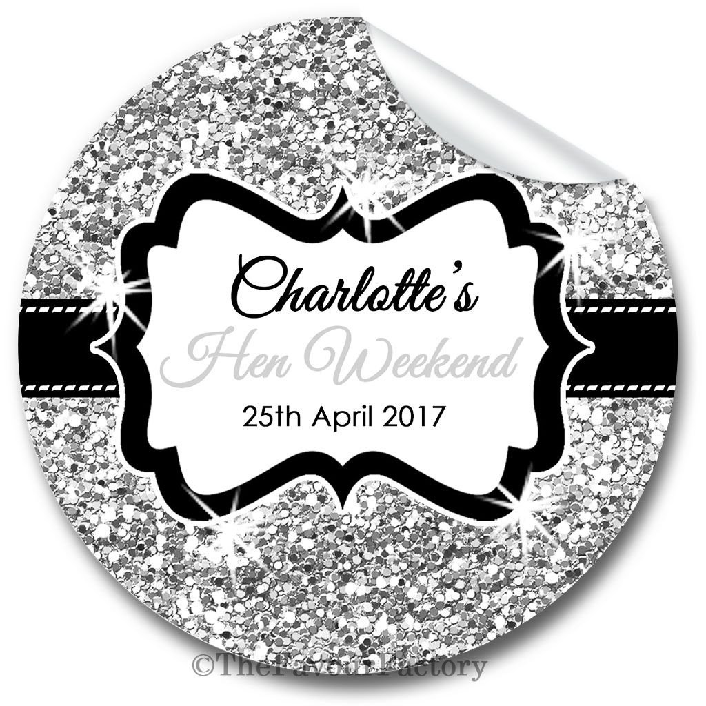 Silver Glitter Personalised Hen Night Party Stickers