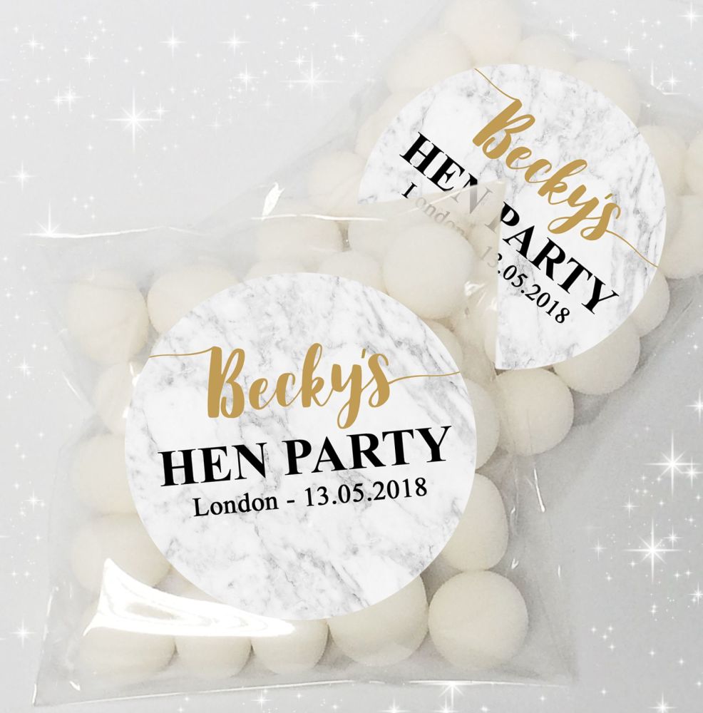Marble Personalised Hen Party Sweet Bags & Stickers