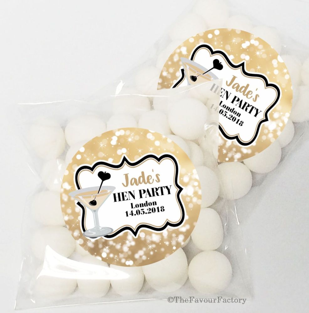 Cocktail Sparkles Personalised Hen Party Sweet Bags & Stickers