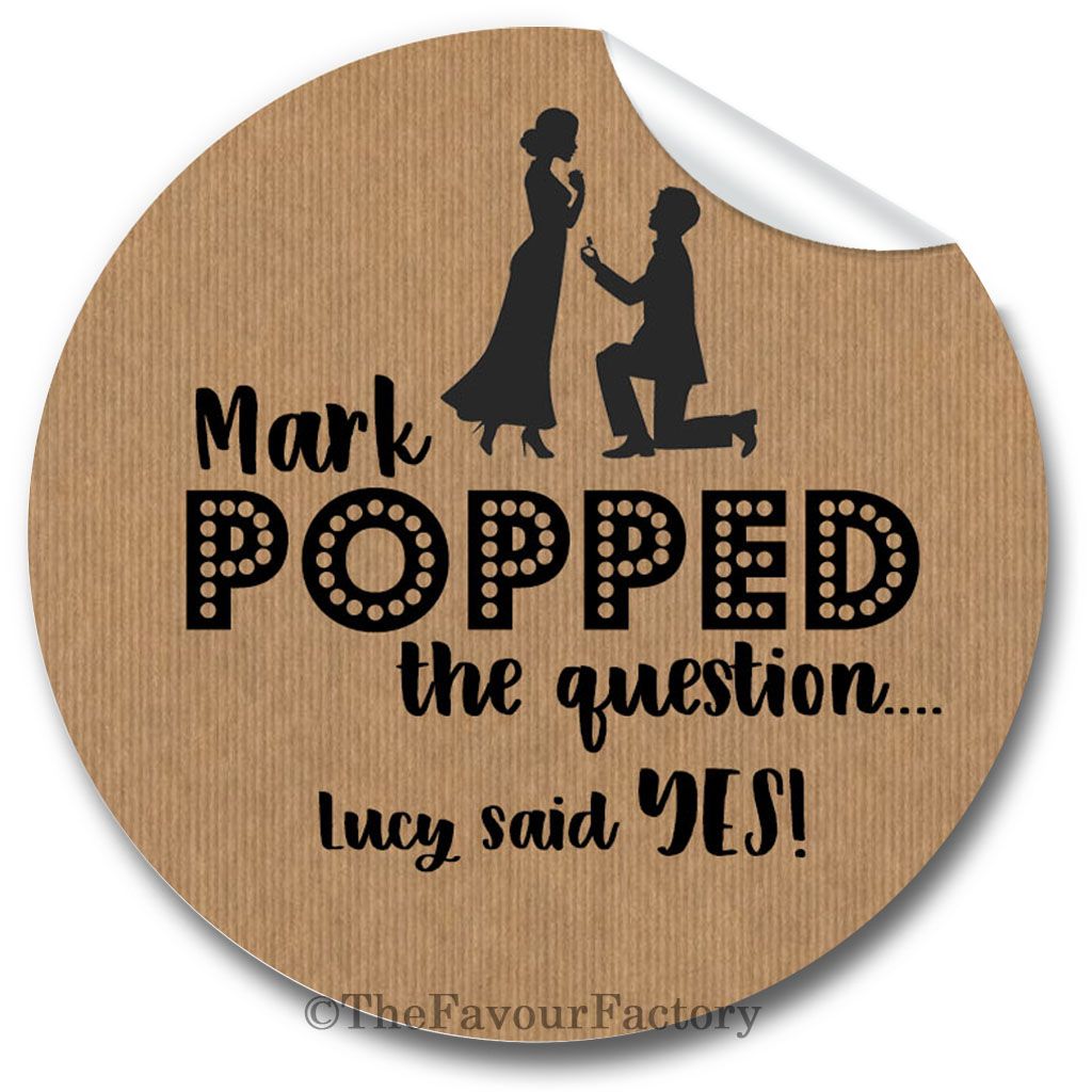 On One Knee Personalised Engagement Party Stickers 1xA4 sheet