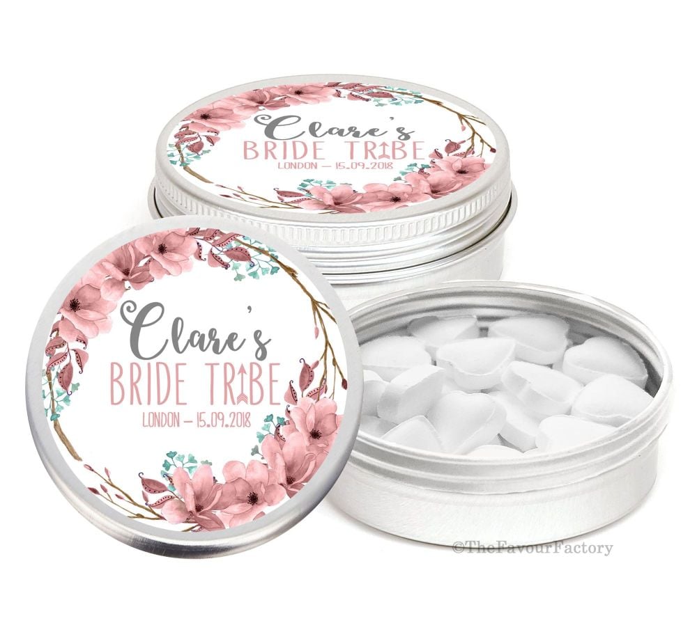 Bride Tribe Boho Floral Personalised Hen Night Party Favour Tins Keepsakes