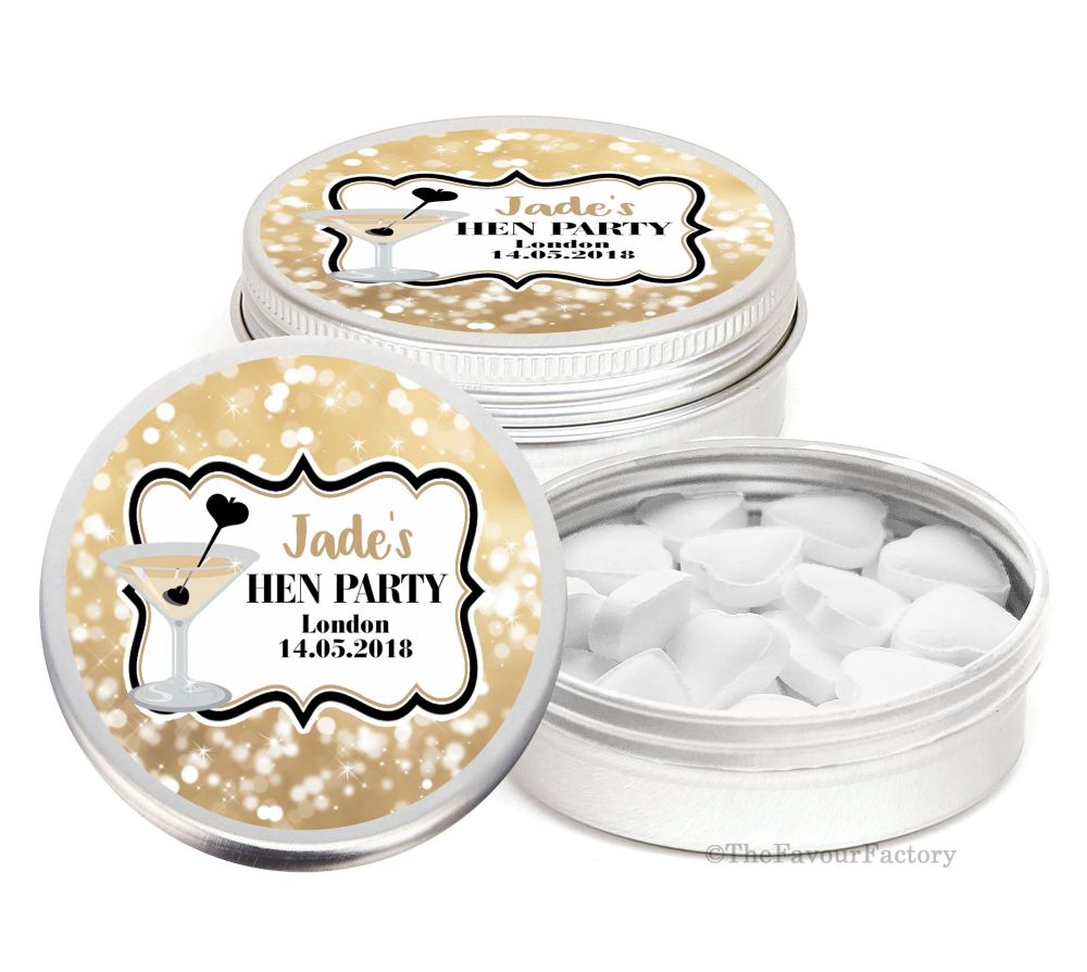 Cocktail Sparkles Personalised Hen Night Party Favour Tins Keepsakes x1