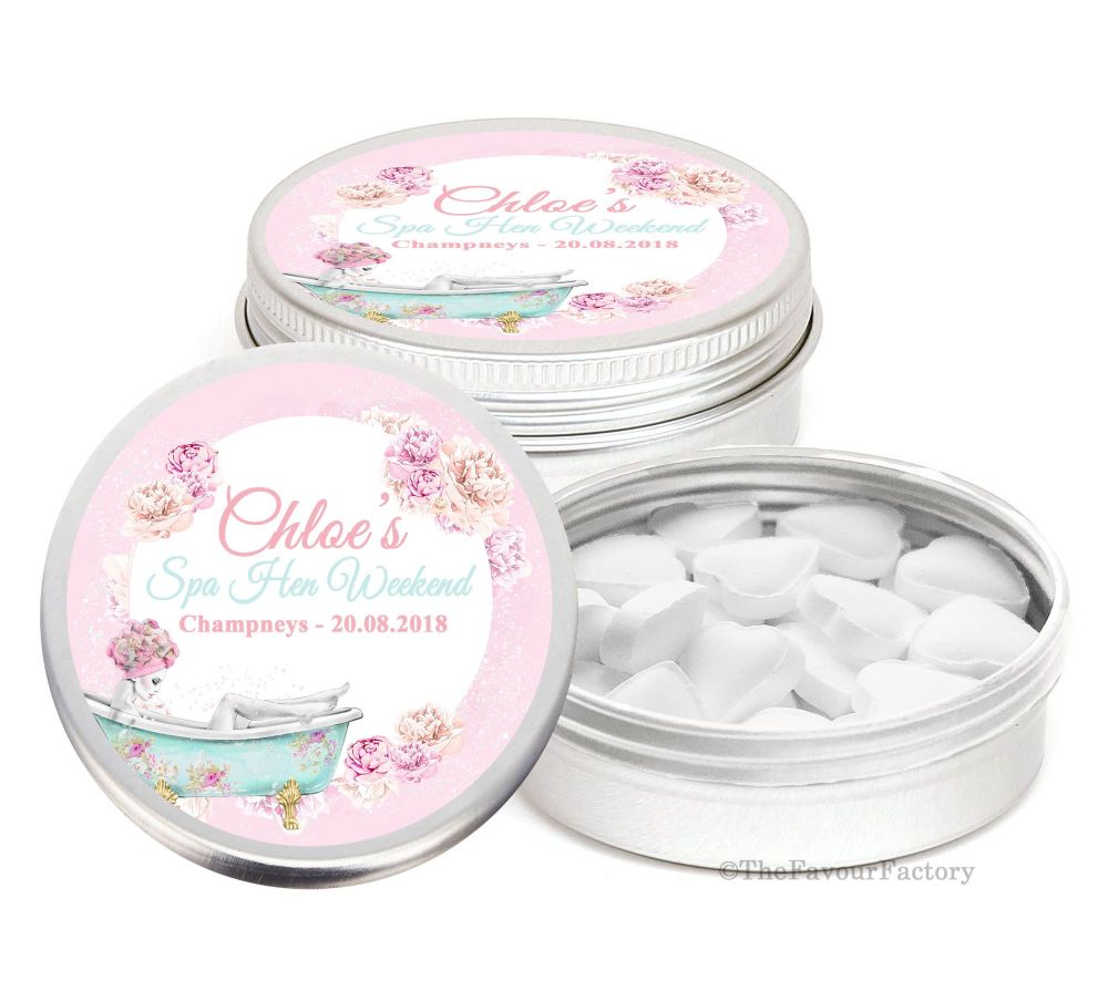 Elegant Floral Spa Weekend Personalised Hen Night Party Favour Tins Keepsak