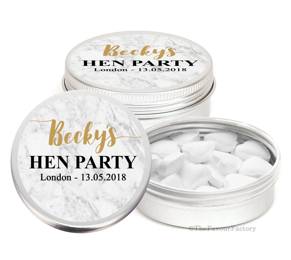 Marble Personalised Hen Night Party Favour Tins Keepsakes x1