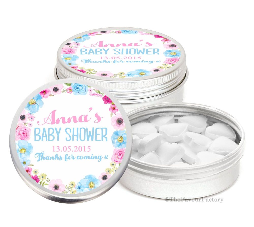 Anna Florals Personalised Baby Shower Party Favour Tins Keepsakes x1