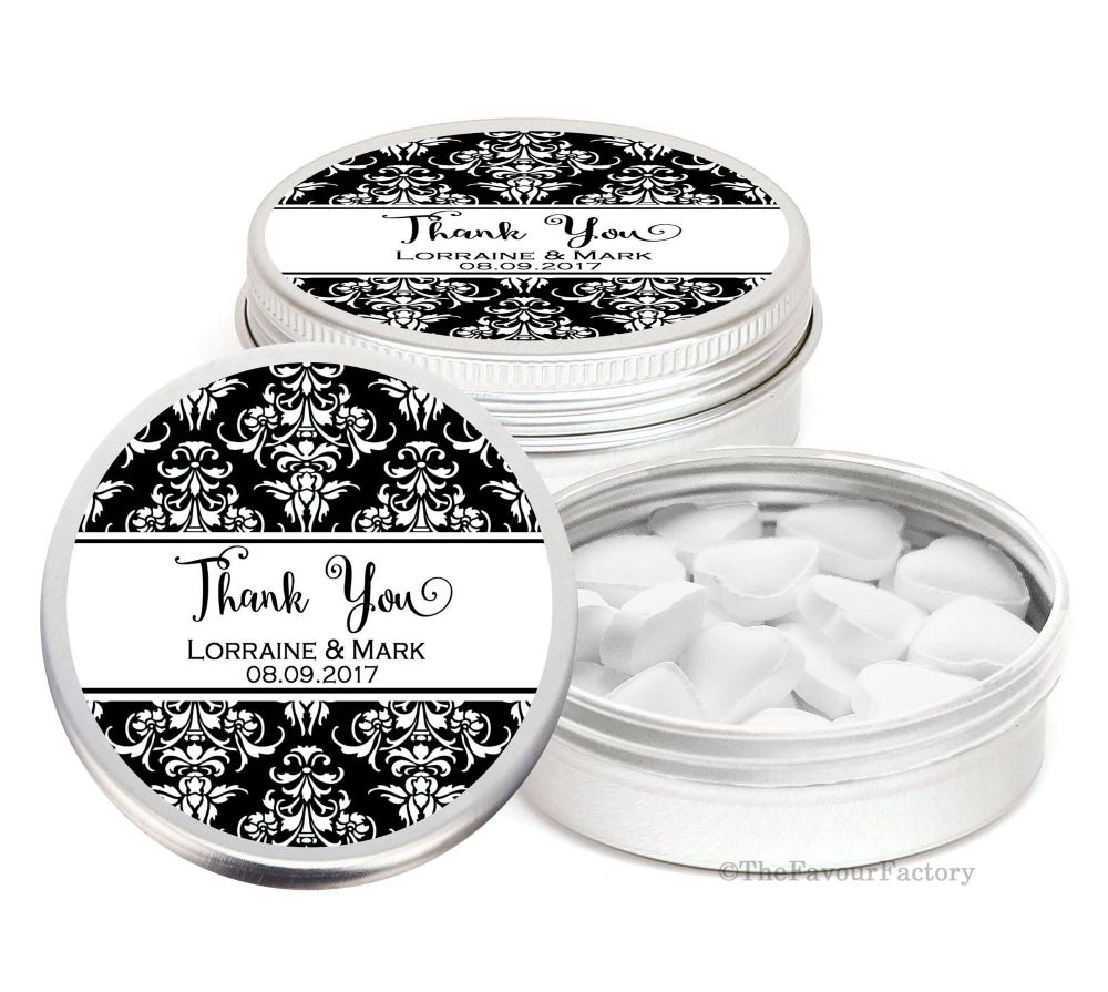 Damask Personalised Wedding Day favour Tins Keepsakes x1