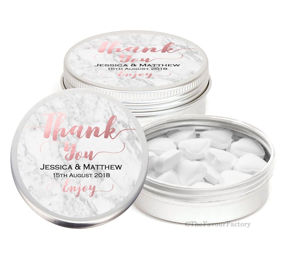 Marble Personalised Wedding Day favour Tins Keepsakes x1