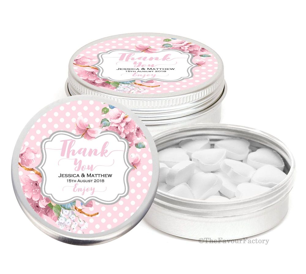 Polka Dot Florals Personalised Wedding Day favour Tins Keepsakes x1