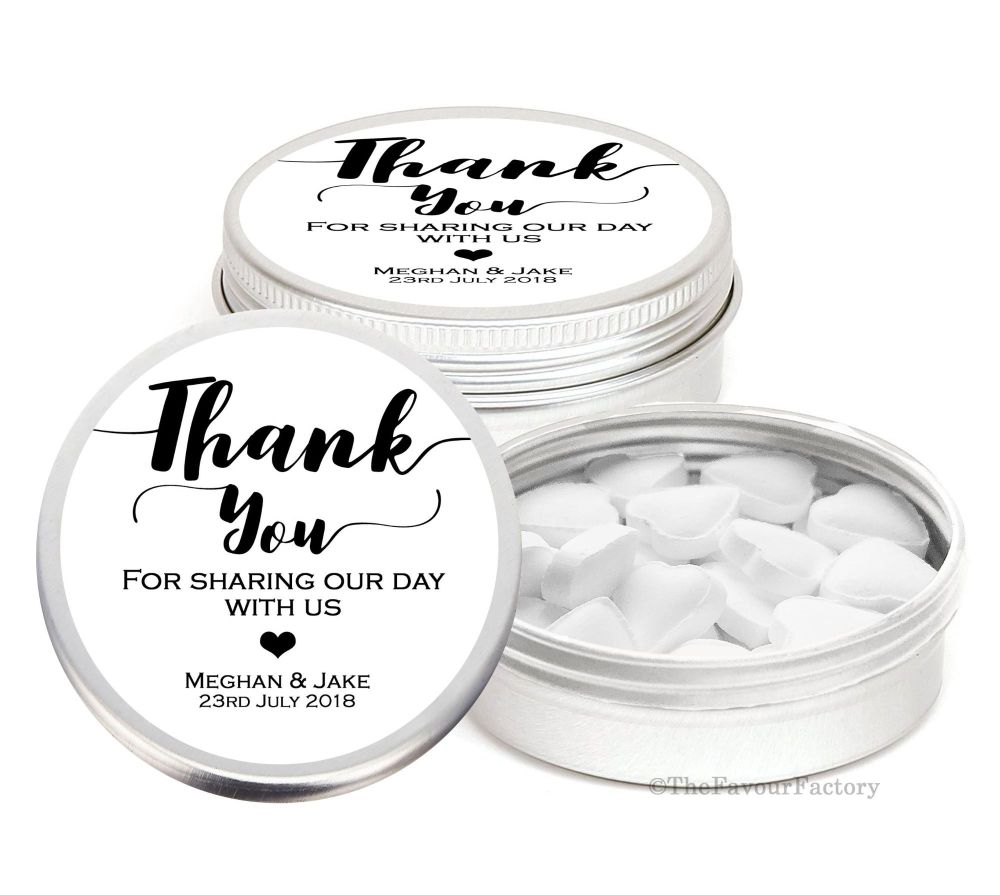 Thank You Personalised Wedding Day favour Tins Keepsakes x1