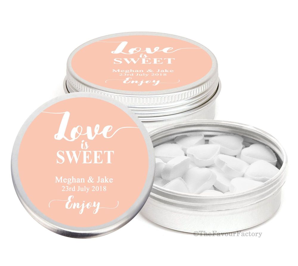 Love is Sweet Personalised Wedding Day favour Tins Keepsakes x1