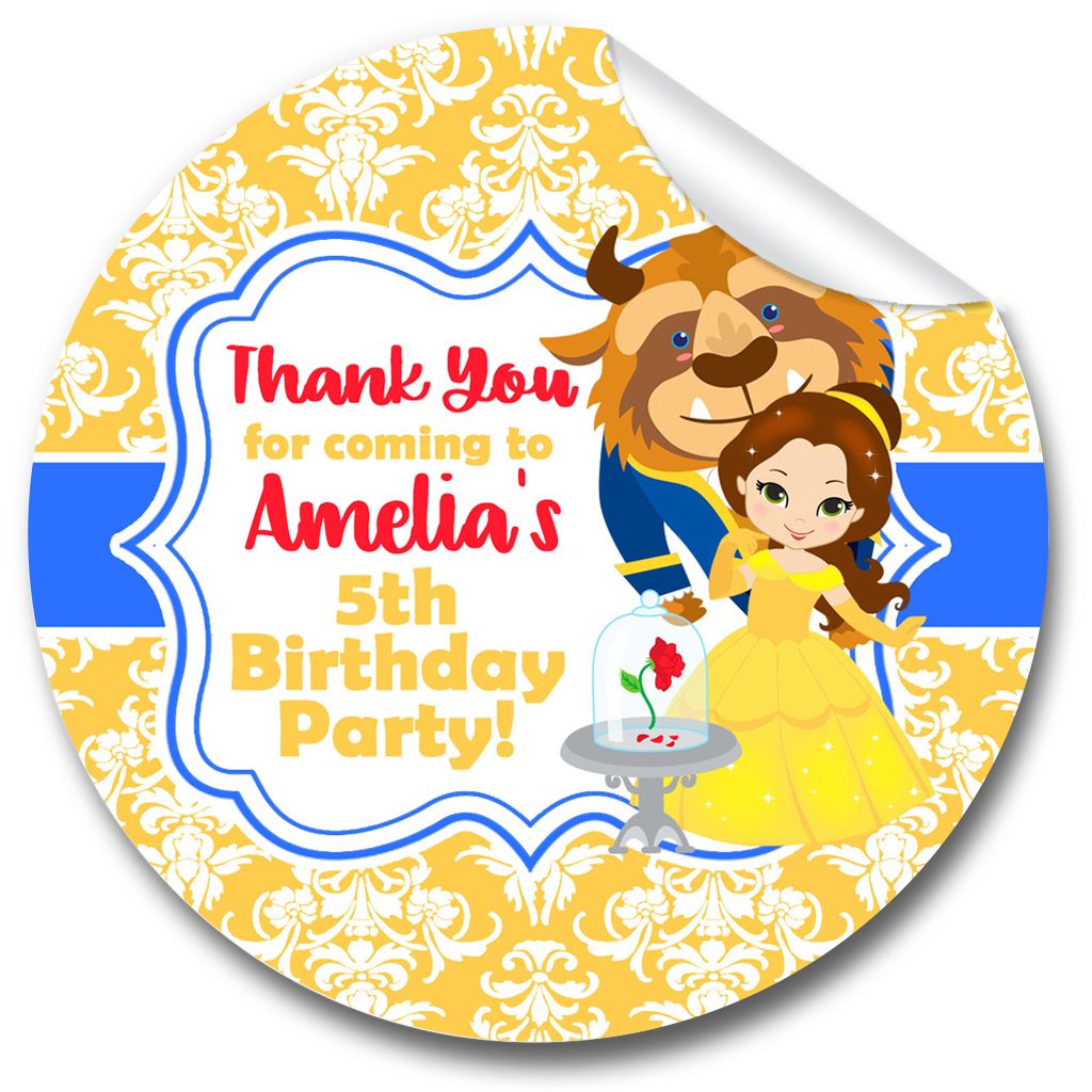 Beauty & the Beast Belle Personalised Birthday party bags sweet cone sticke