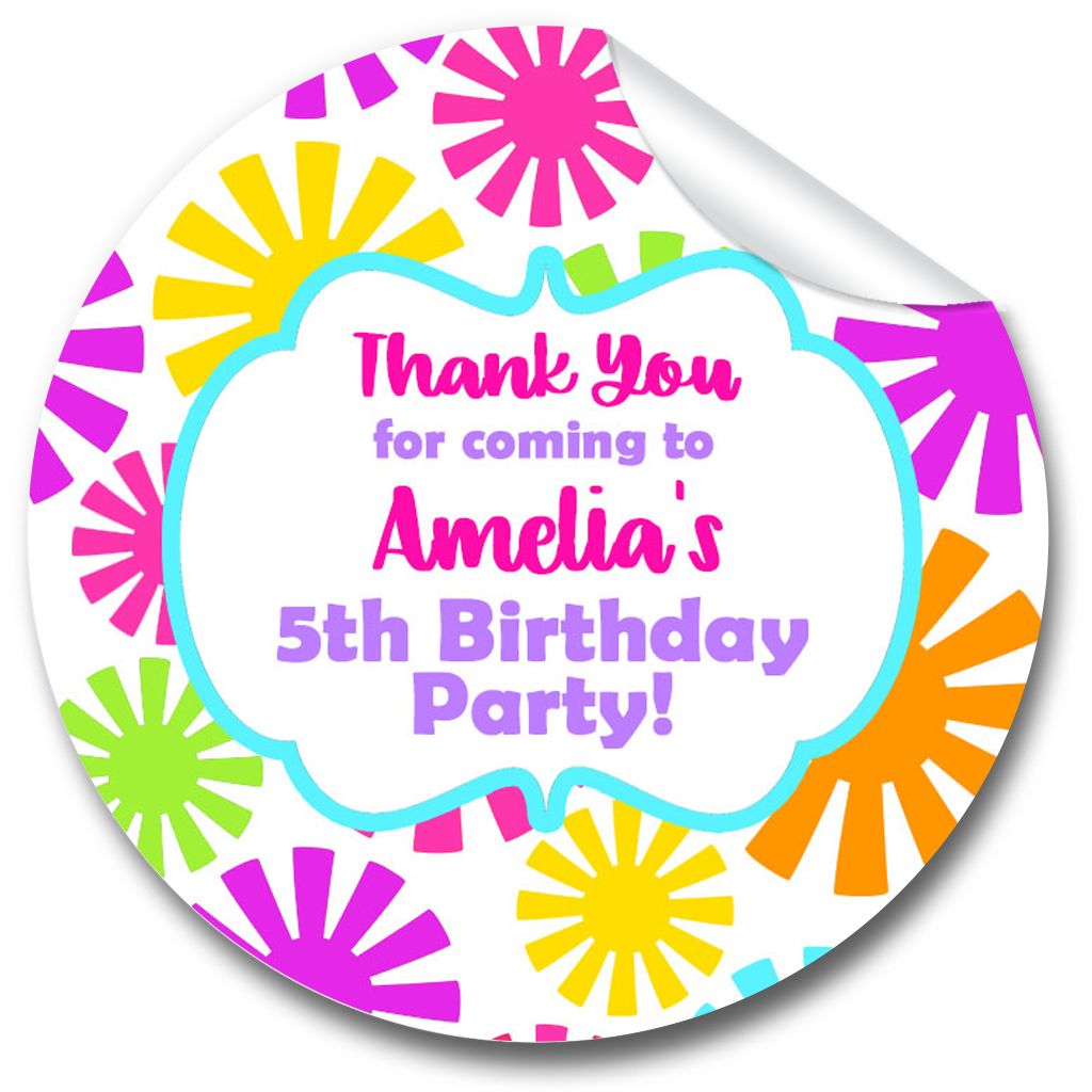 Funky Flowers Personalised Birthday party bags stickers 1xA4 sheet