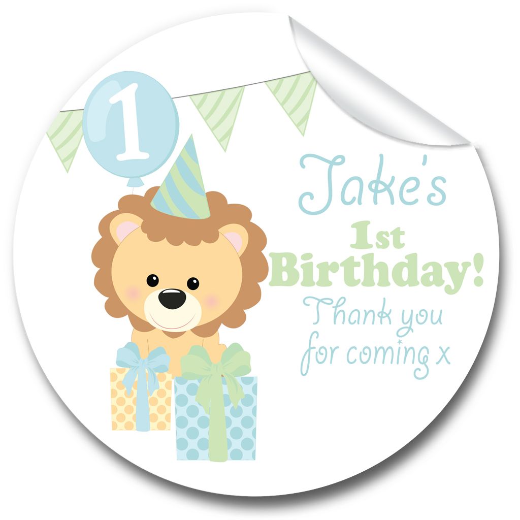 Lion with presents Personalised Party Bags Sweet Cones Stickers Labels 1xA4