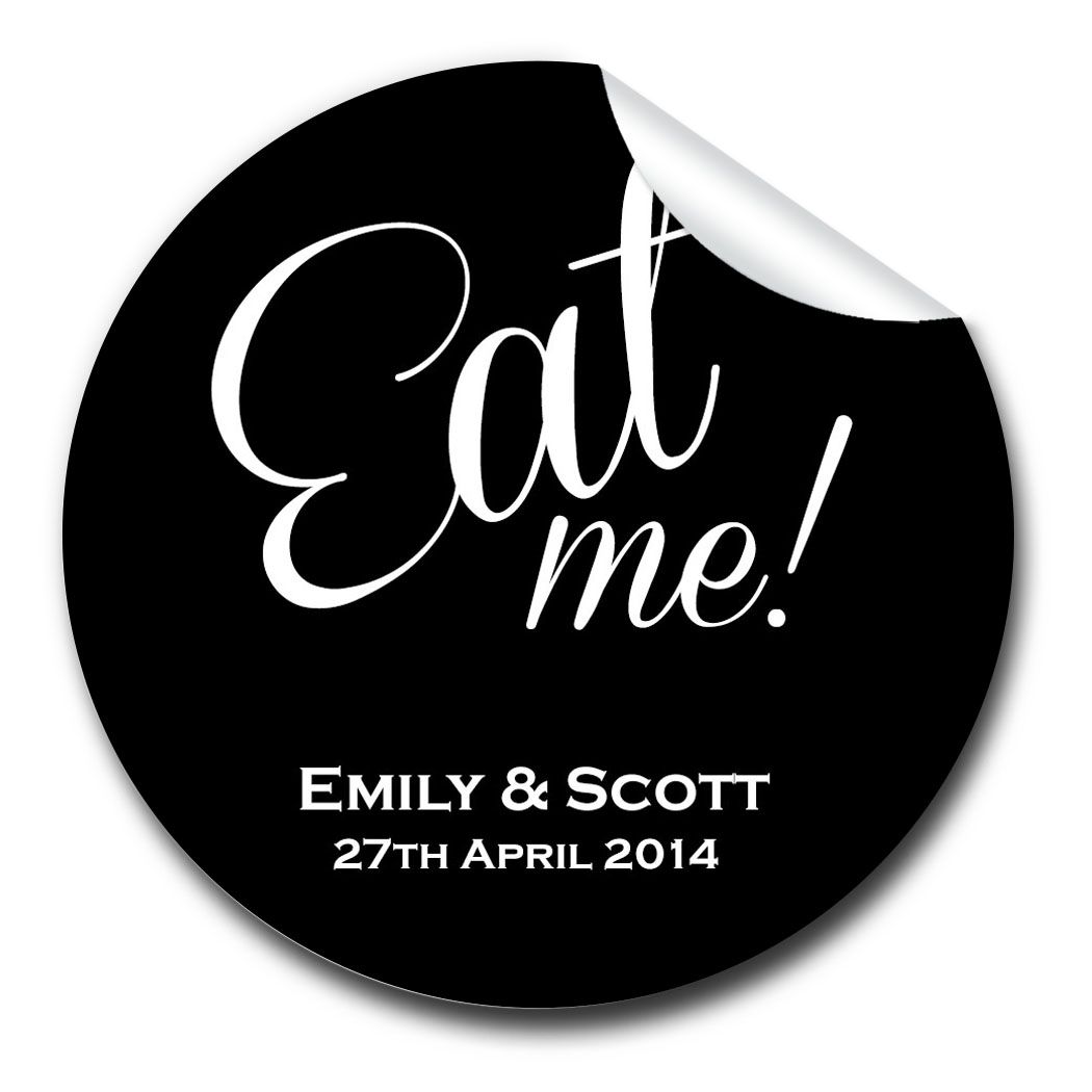 Eat Me Personalised Wedding Favours Stickers (various sizes)