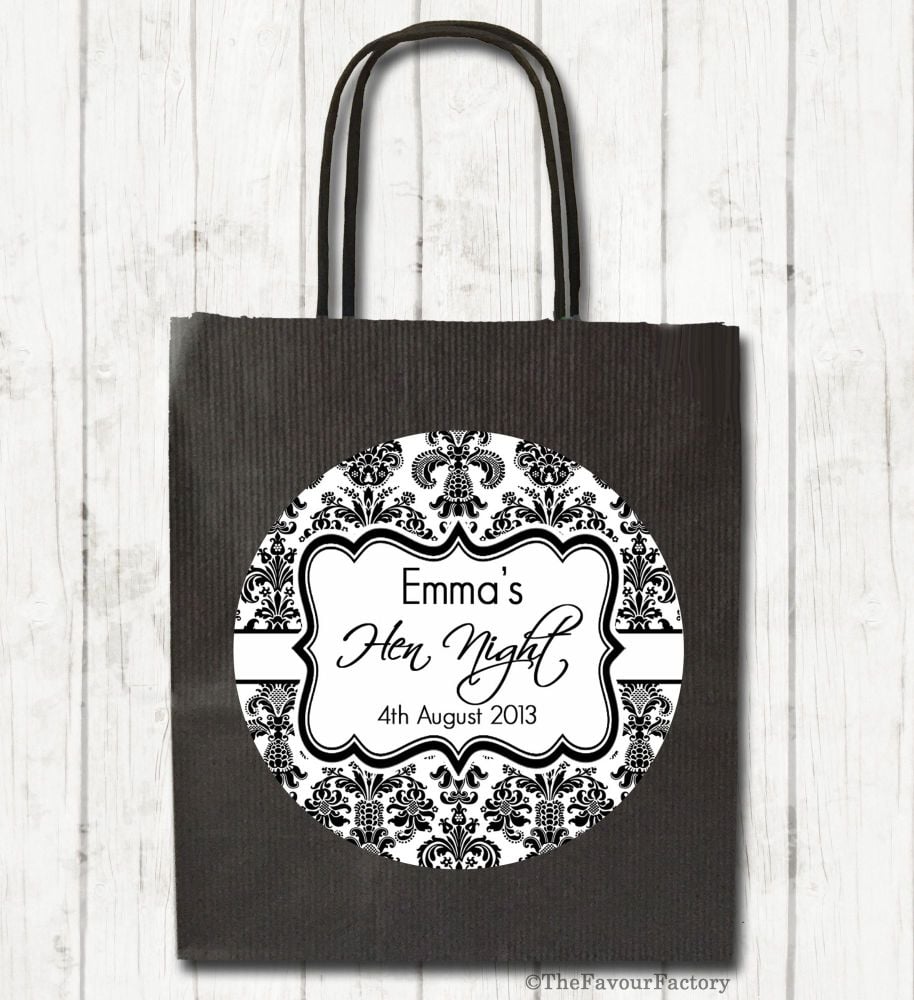 Elegant Damask Personalised Hen Night Party Bags x1