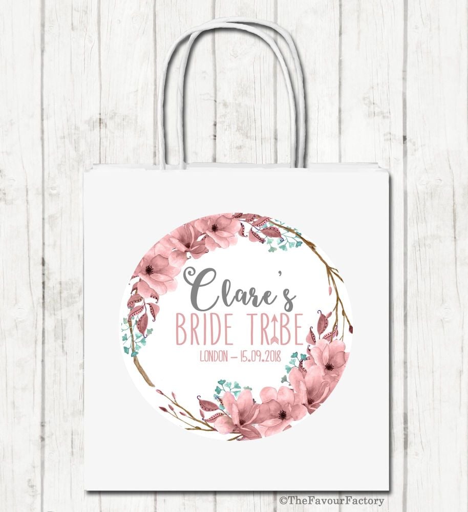 Bride Tribe Boho Florals Personalised Hen Night Party Bags x1