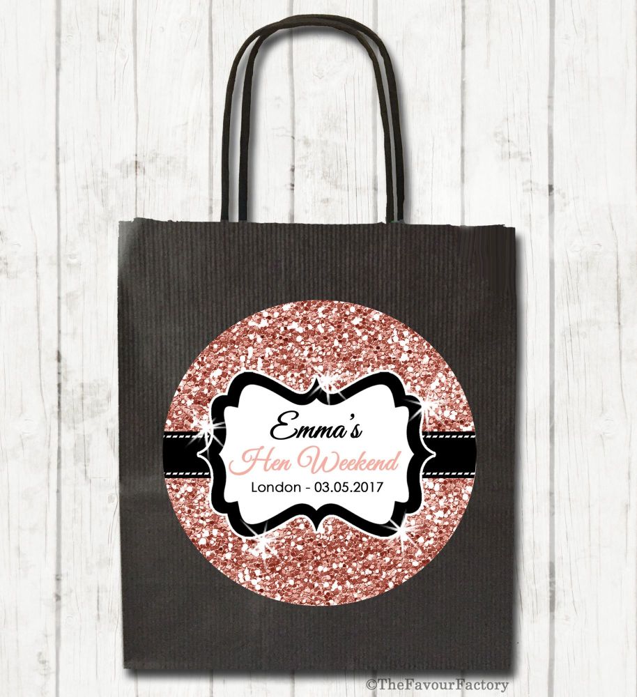 Rose Gold Glitter Personalised Hen Night Party Bags x1