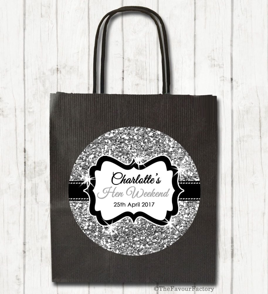 Silver Glitter Personalised Hen Night Party Bags x1