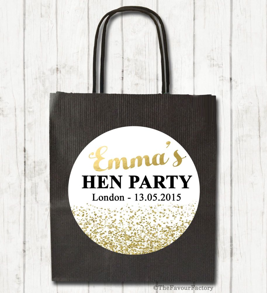 Gold Glitter Confetti Personalised Hen Night Party Bags x1