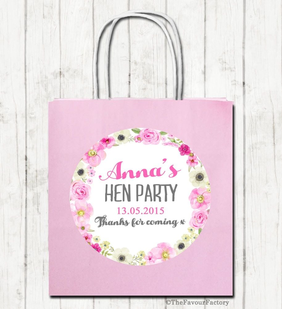 Anna Floral Wreath Personalised Hen Night Party Bags x1