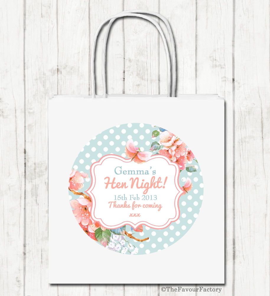 Vintage Polka Dot Florals Personalised Hen Night Party Bags x1