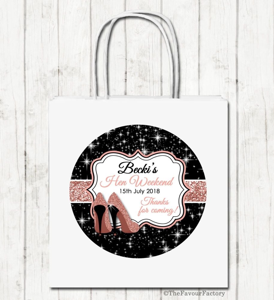 Rose Gold Glitter Stilettos Personalised Hen Night Party Bags x1
