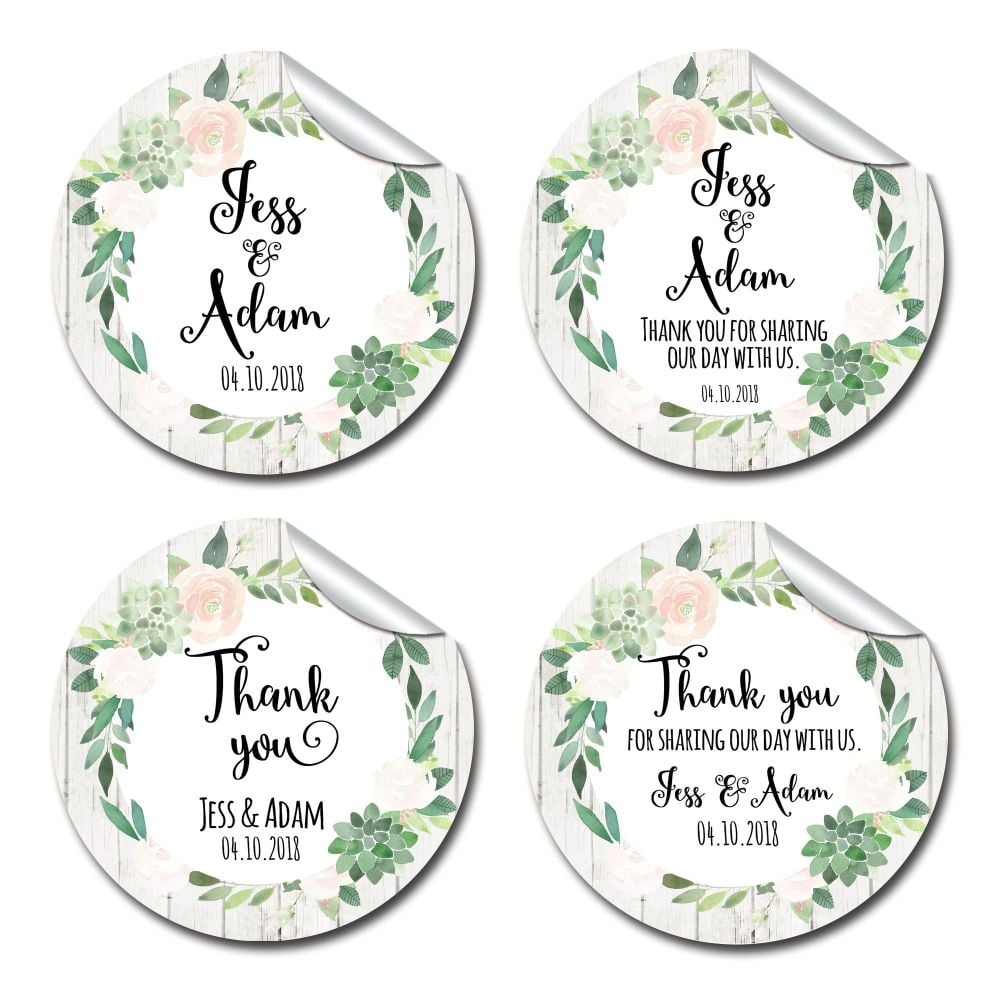 Floral Succulents Thank you Personalised Wedding Favours Stickers