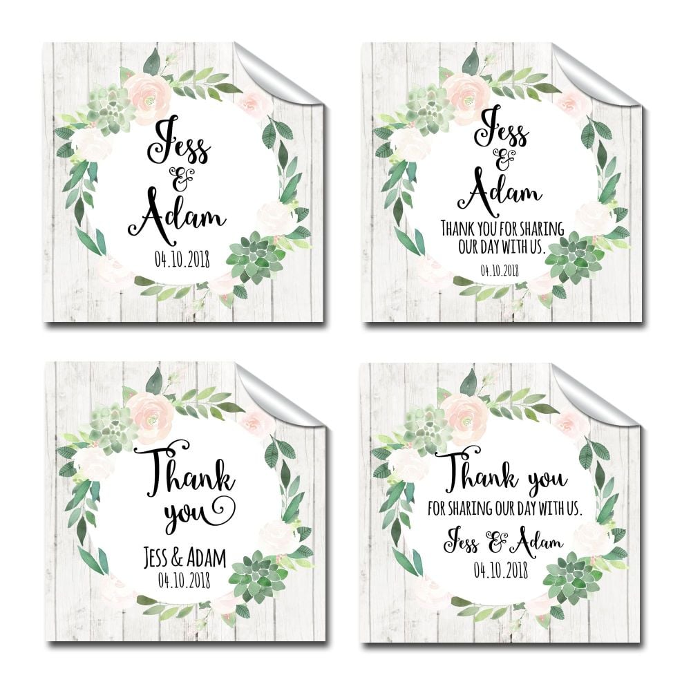 Floral Succulents Thank you Personalised Wedding Favours Stickers