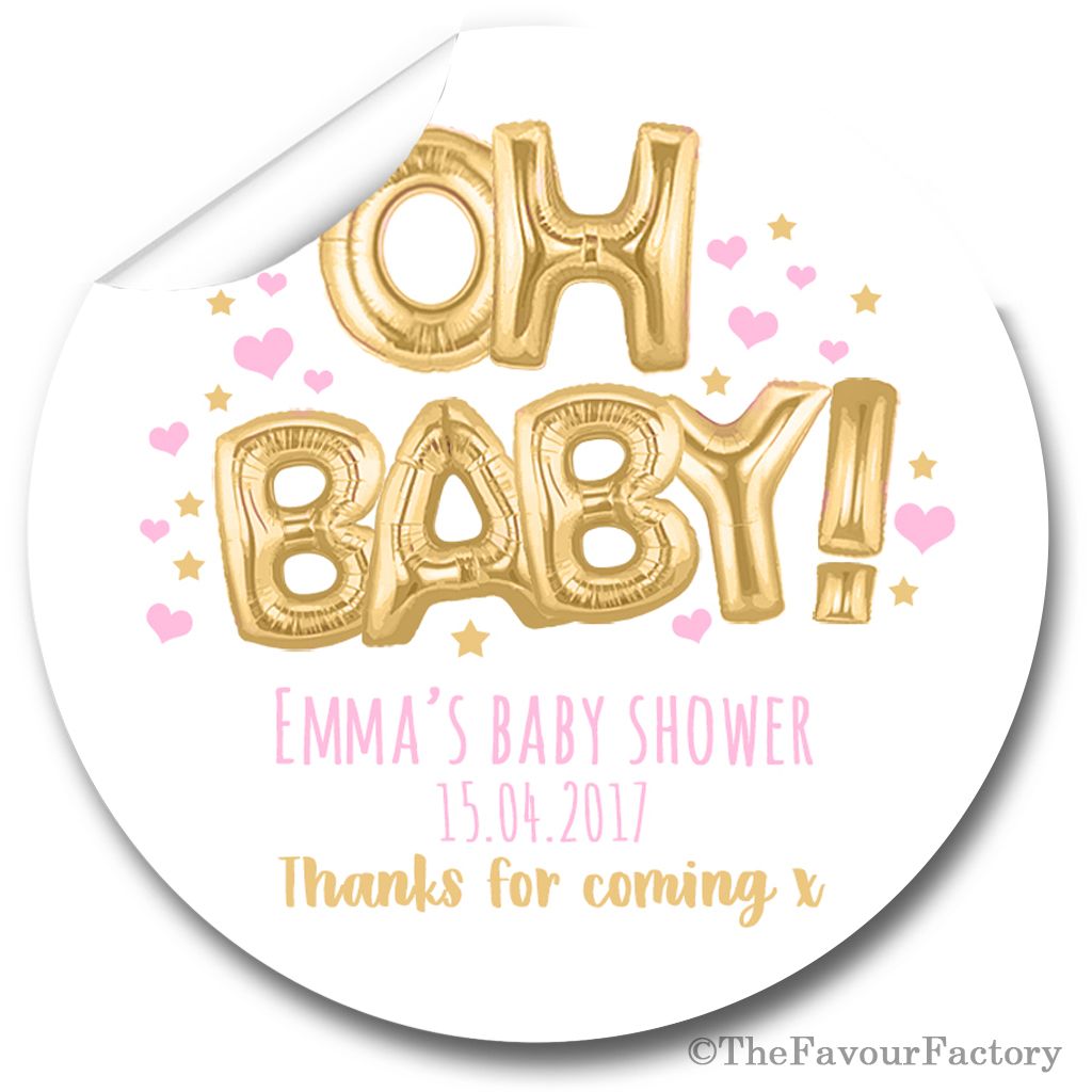 Oh Baby Gold Balloons Personalised Baby Shower Party Favours Stickers 1x A4