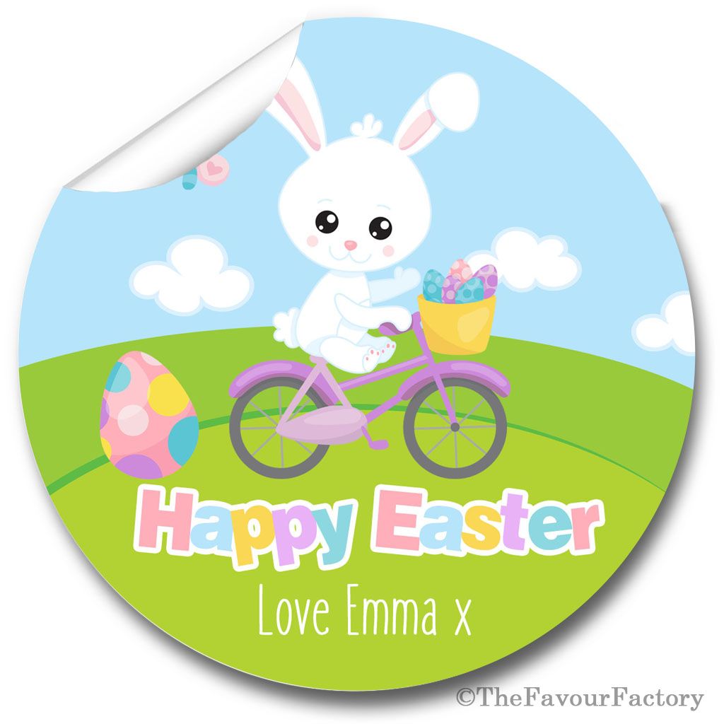 Bunny on Bike Easter Stickers for your Gift Giving and Craft Fairs, A4 she