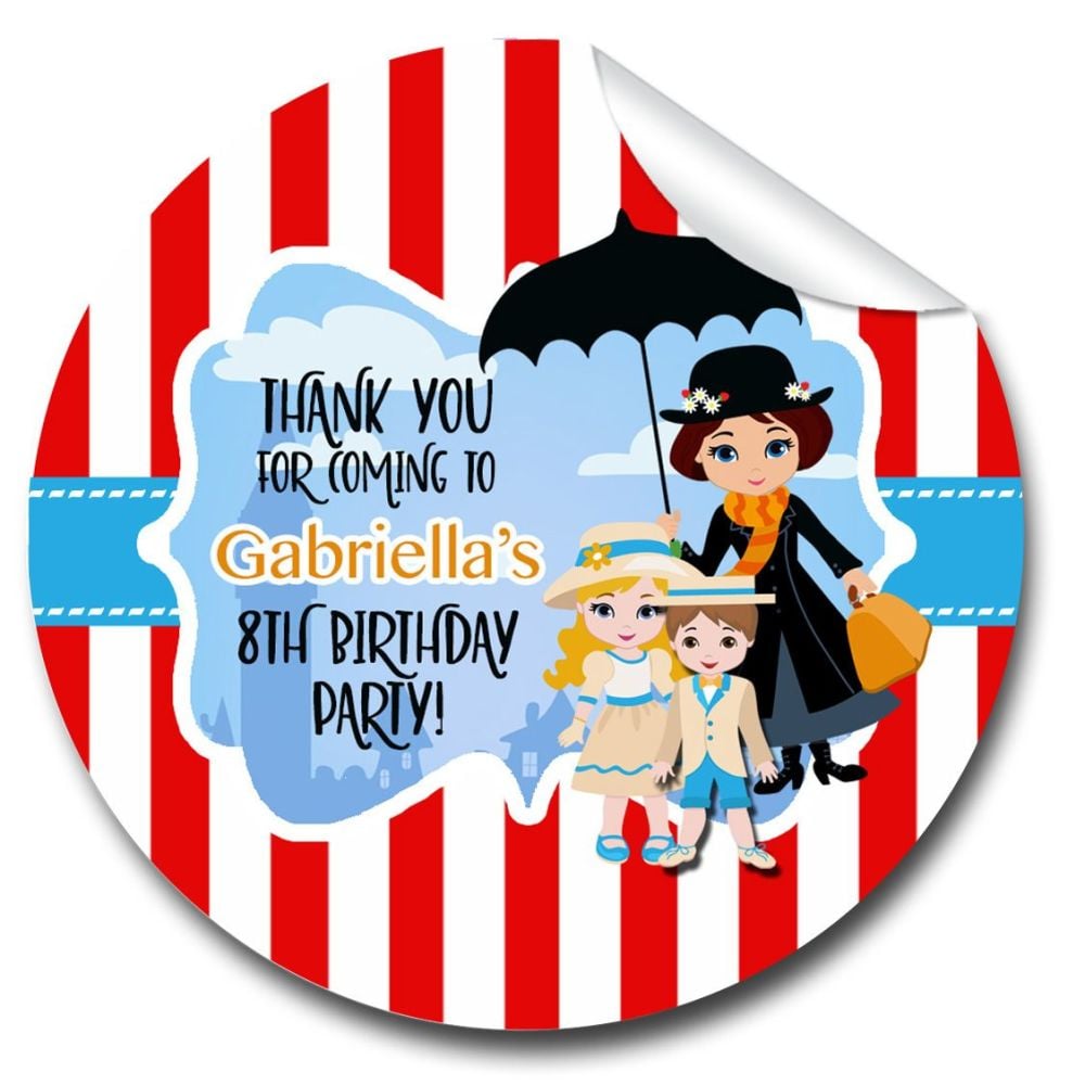 Mary Poppins Personalised Birthday party bags sweet cones stickers