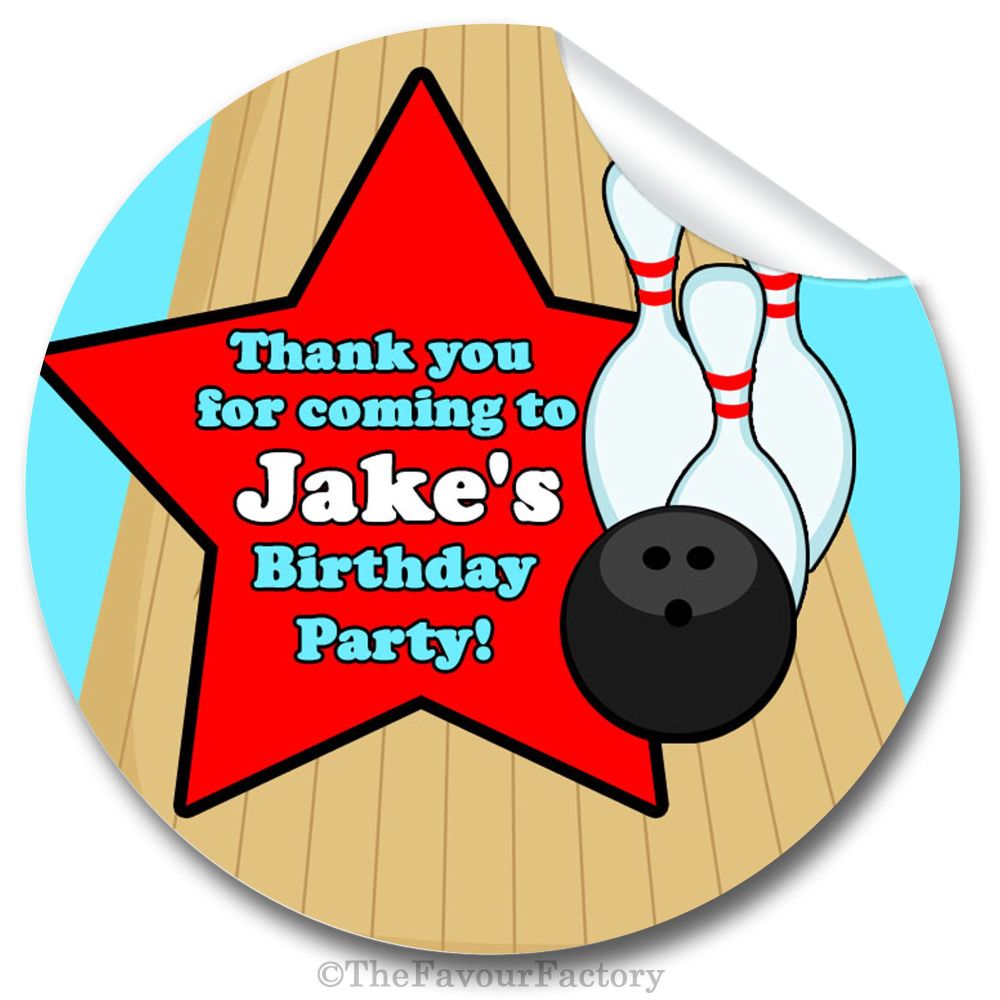 boys bowling party birthday party childrens party bag labels stickers