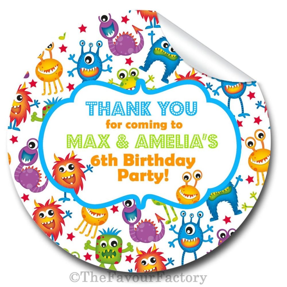 Monsters Personalised Birthday party bags sweet cones stickers