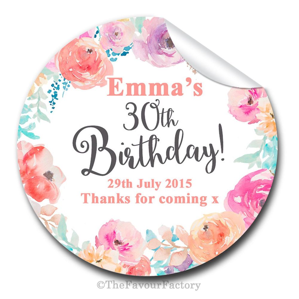 Emma Florals Personalised Birthday Party Stickers x1 A4 sheet