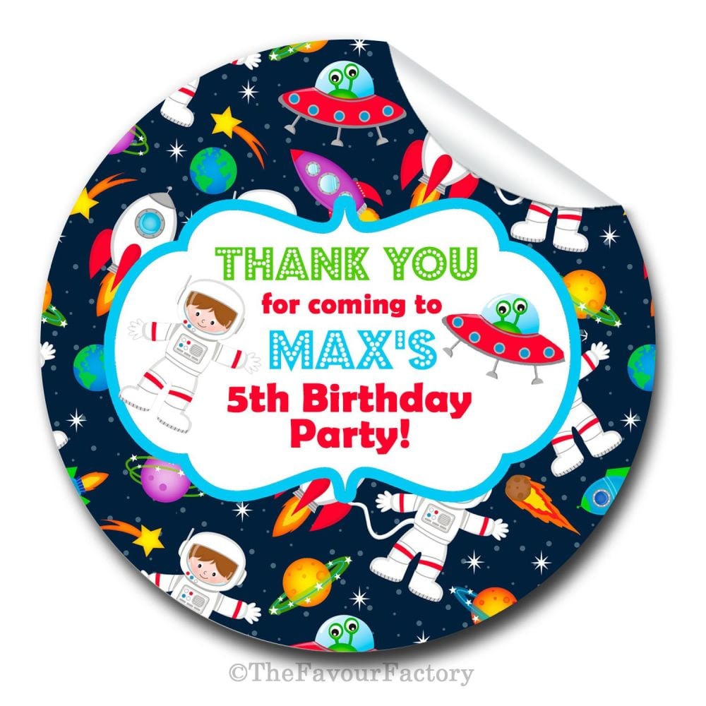 Space Theme Personalised Birthday party bags sweet cones stickers