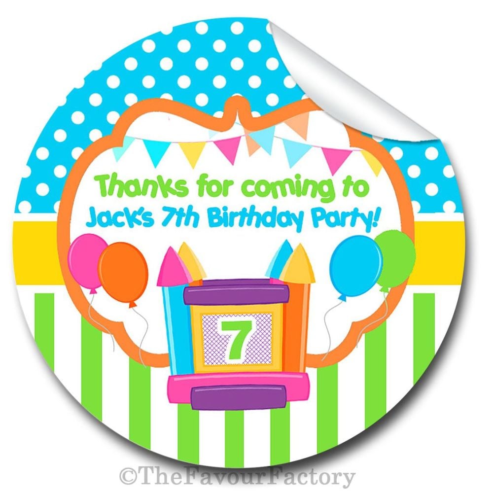 Bouncy Castle Theme Birthday party personalised bags stickers 1x A4 sheet