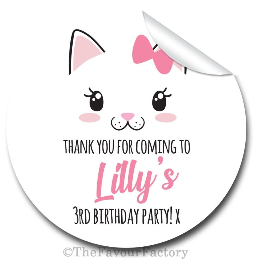 Personalised Birthday Stickers Cute Kitten Cat Face Kawaii