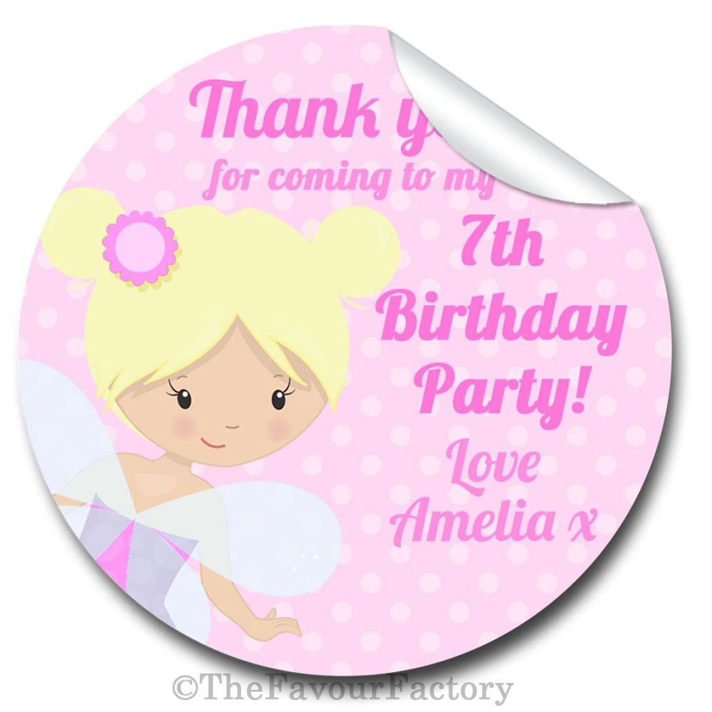 Fairy Personalised Birthday party bags sweet cone stickers labels