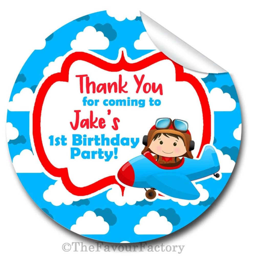 Little Pilot Personalised Birthday party bags sweet cones stickers