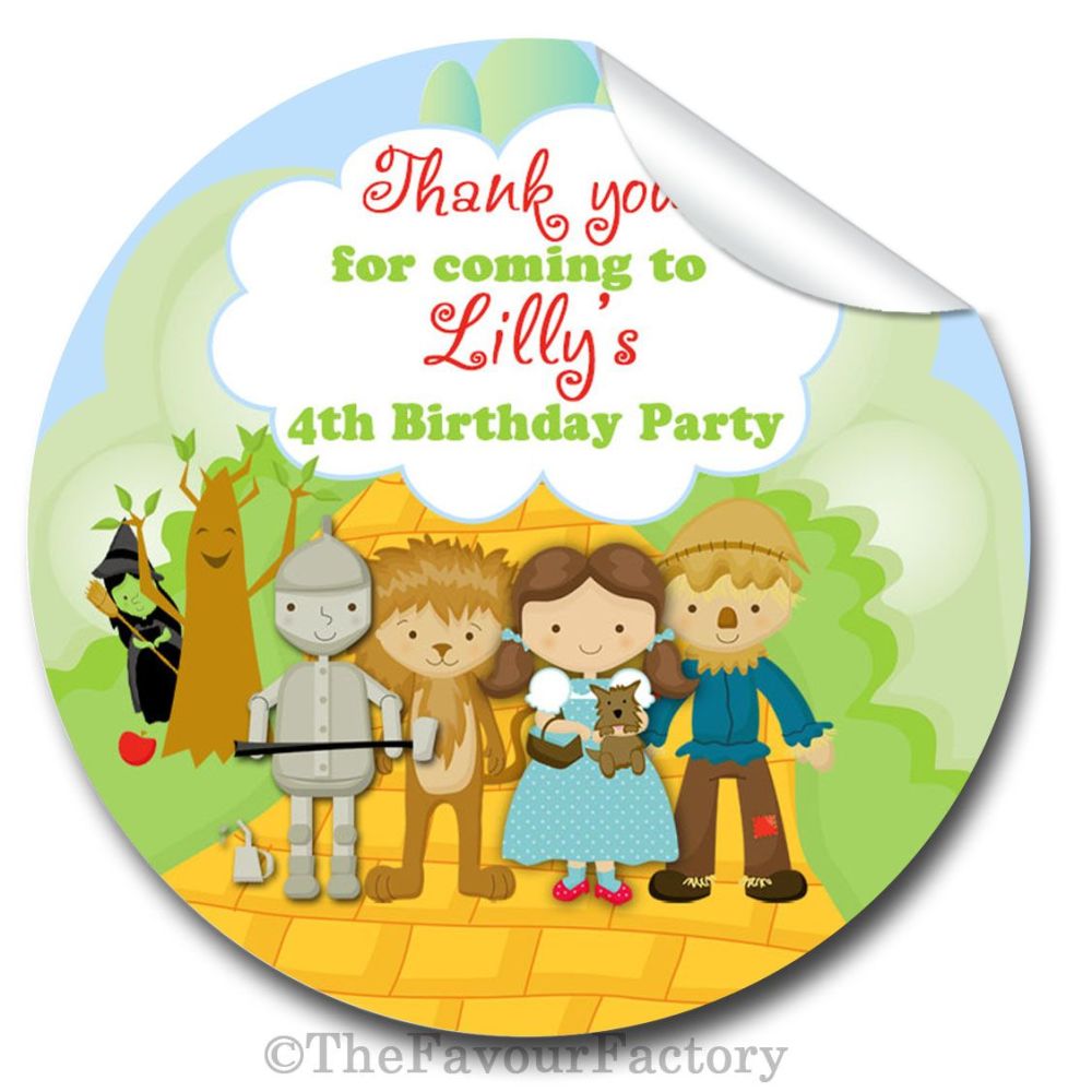 Wizard of Oz Personalised Birthday party bags stickers 1x A4 sheet