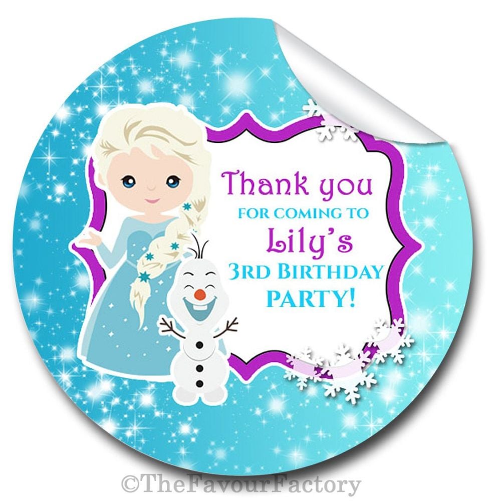 A frozen Snow Princess Personalised Birthday party bags sweet cone stickers